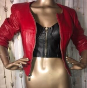 Red Leather Jacket Crop